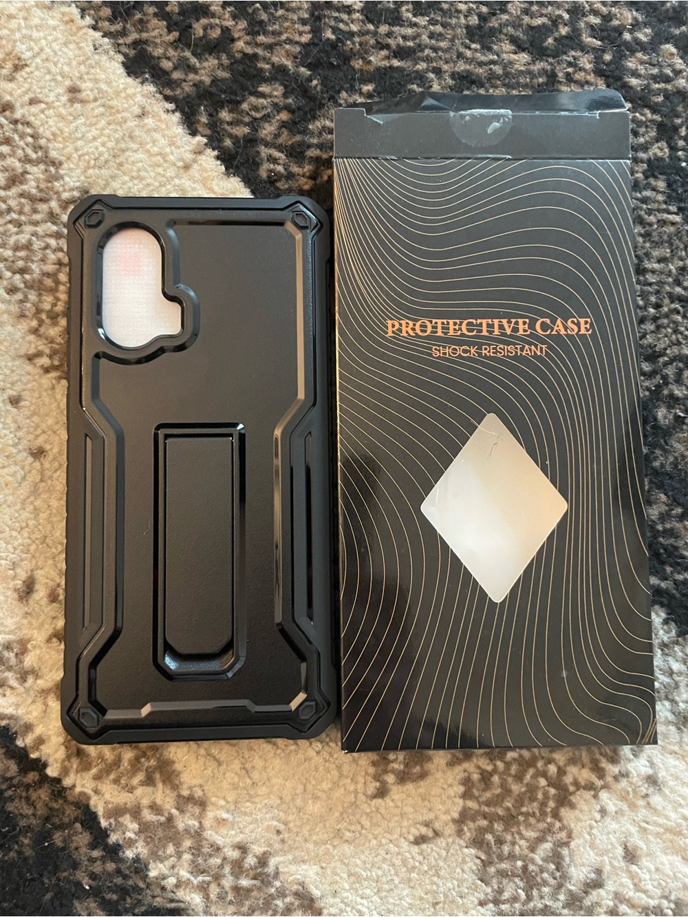 Protective Shock-Resistant Black Phone Case with Kickstand